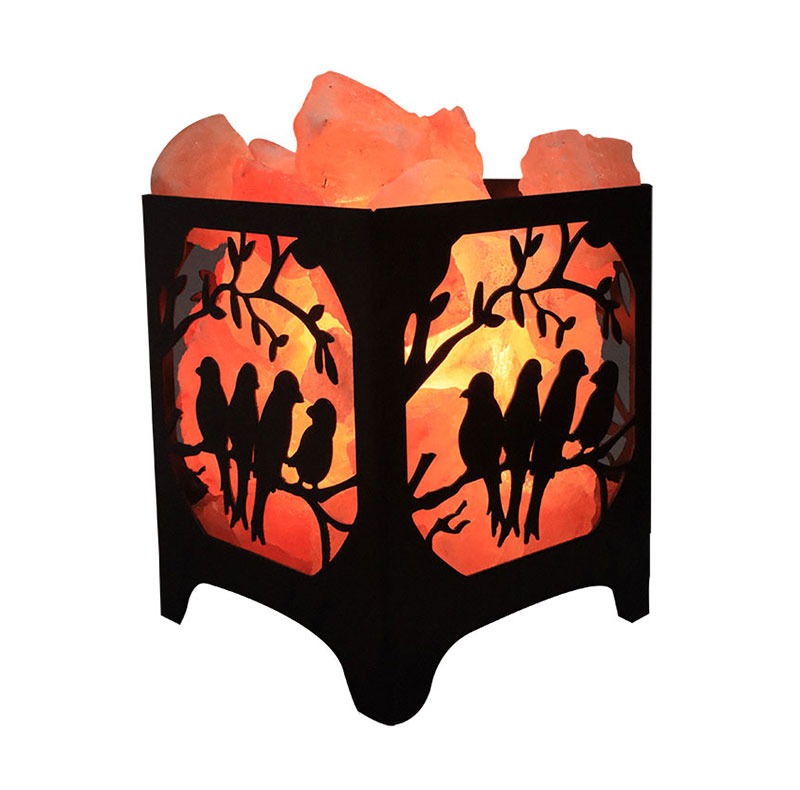 Pearl Himalayan salt lamp - Bird design metal basket